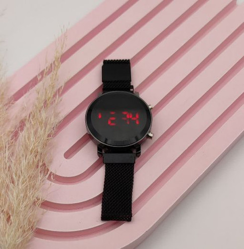 ساعت مچی آهنربایی دیجیتالی بندحصیری مشکی باکیفیت