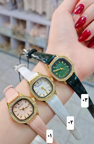 ساعت دخترانه بند ورنی ترند صفحه رنگی مربعی دور نگین