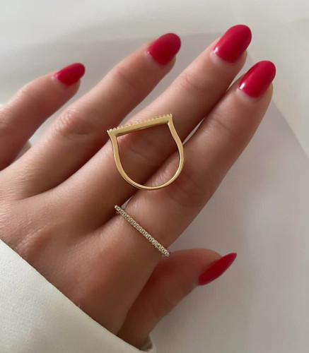 انگشترجواهری مینیمال حلقه زنانه کپی طلا رنگ ثابت آبکاری طلا۱۸