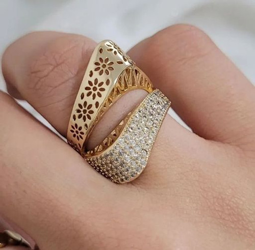 انگشتر جواهری لوکس زنانه طرح طلا ژوپینگ رنگثابت آبکاری طلا۱۸عیار