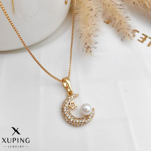 گردنبند مینیمال ماه جدیدطرح طلا ژوپینگ رنگثابت آبکاری طلا۱۸عیار