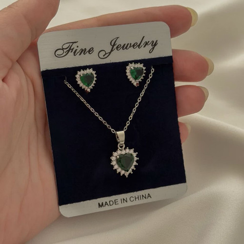 نیمست جواهری قلبی سیلورنگین سبزجدیدطرح طلارنگ ثابت آبکاری نقره