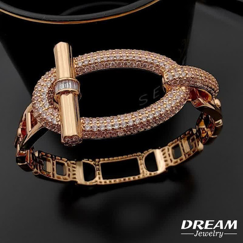 دستبند بنگل جواهری هرمس لوکس جدید کاملا کپی طلا رنگ ثابت آبکاری طلا نگین مخراجکاری