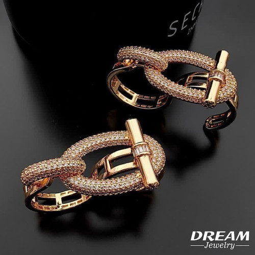 انگشتر جواهری لوکس هرمس ۲انگشتی پرطرفدارکاملاطرح طلارنگثابت آبکاری طلا۱۸عیار نگین مخراجکاری