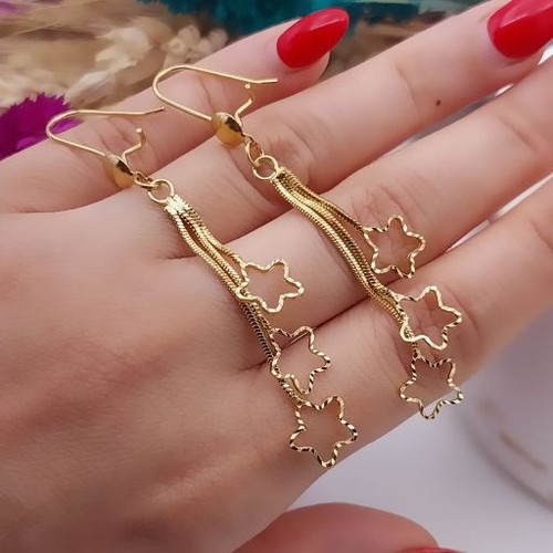 گوشواره آویز بلند ستاره طرح طلا رنگثابت آبکاری طلا سبک ومقاوم